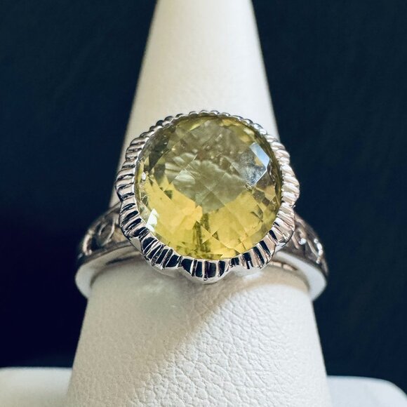 14K White Gold Citrine Statement Ring Cocktail Bold Art Checkerboard size 9.5 - Picture 1 of 8